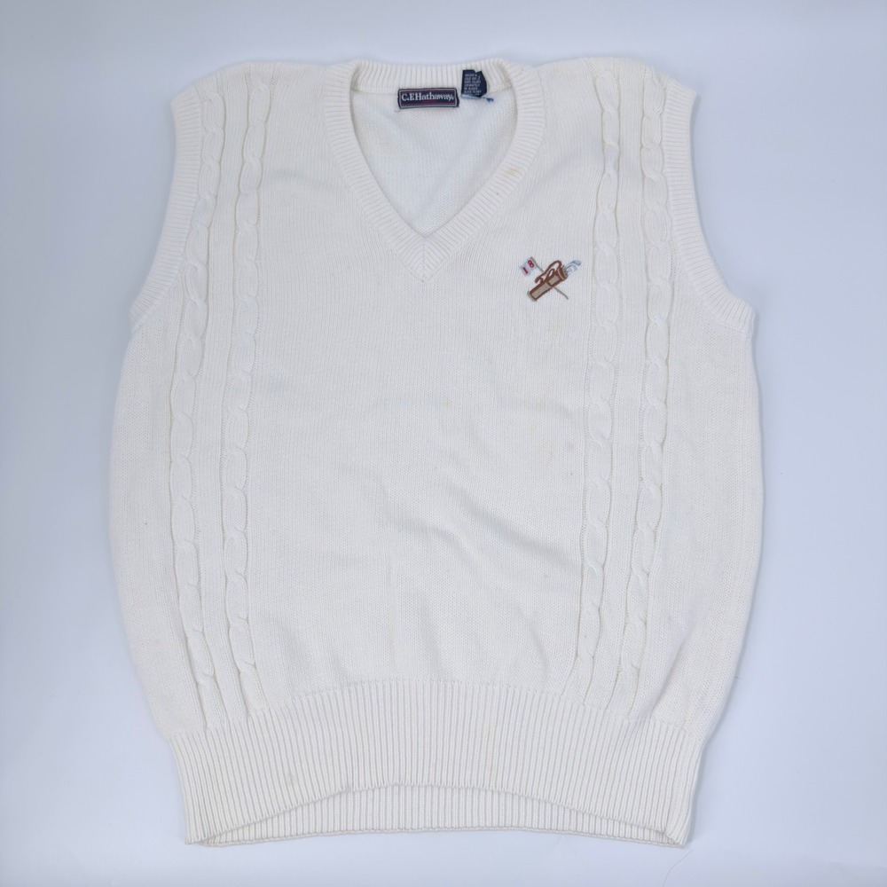 C.F. Hathaway Sweater Vest Golf Cable Knit 90s Vintage Mens Size Medium White